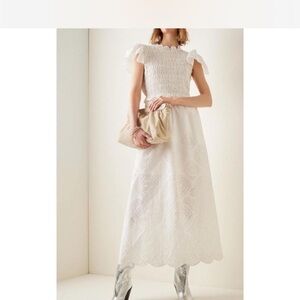 Sea New York White Vienne Eyelet smocked midi dress